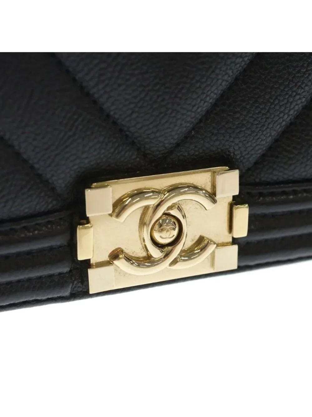 Chanel Boy Mini Chez Blanc Stitch Caviar Leather Gold Chain Shoulder Bag Plate